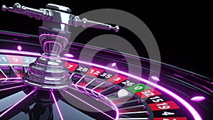 Roulette Wheel Concept Design. Online Casino Gambling Roulette 3D Realistic With Neon Lights - 3D Illustration