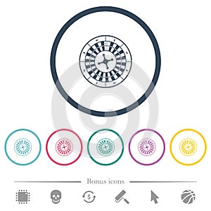 Roulette wheel flat color icons in round outlines