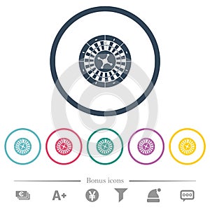 Roulette wheel flat color icons in round outlines