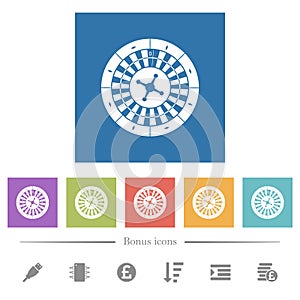 Roulette wheel flat white icons in square backgrounds