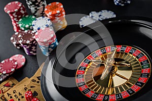 Roulette wheel gambling in a casino.