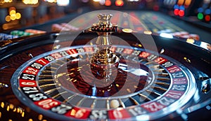 Roulette wheel in motion and small ball on the table