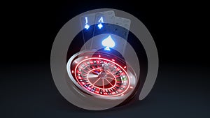 Roulette Wheel and Poker Cards Black Jack Futuristic Casino Concept Design - 3D Illustration