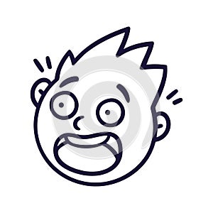 Round abstract face with frightened emotions. Scared emoji avatar. Portrait of a panicked man. Cartoon style. Flat design vector