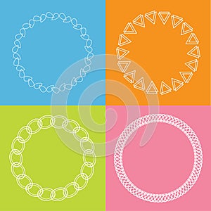 Round abstract geometric shapes frame set Outline effect Blue background Flat design