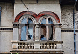 Round Arch Windows on Old Bucharest House, Romania