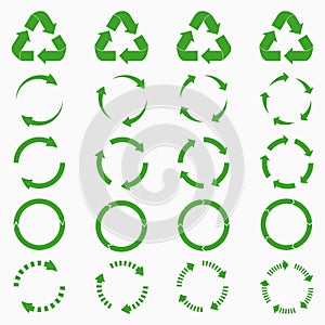 Round arrows set. Green circle recycle icons collections. Vector.