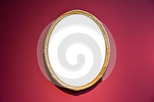 Round Art Museum Frame Red Wall Ornate Design White Isolated Clipping Path Template