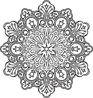 Round asymmetrical decorative element - lace mandala in zentangle style. Stylized vector flower for design or tattoo.