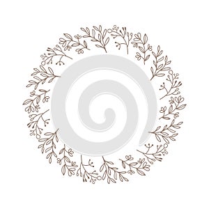 Round autumn calligraphic vector wedding frame wreath with place for text. Isolated flourish vintage element for design