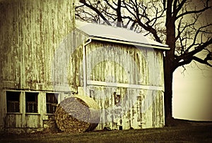 Round Bale and Barn sepia