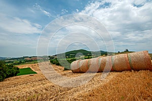 Round bales of hay in emilia romagna