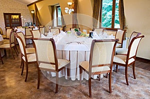 Round banquet table in brown