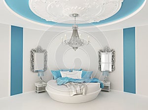 Round bed in baroque interior.