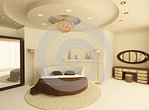 Round bed with a suspended ceiling in bedroom photo