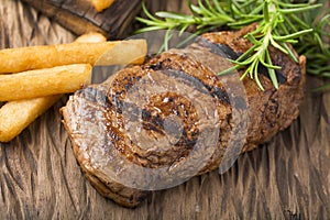 Round beef roast - Fried yucca. Top view