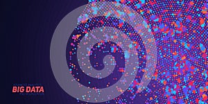 Round big data information visualization. Social network, financial analysis of complex databases. Visual information