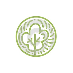 Round bio emblem in a circle linear style. Green tree logo. Vector abstract badge for design of natural products, flower