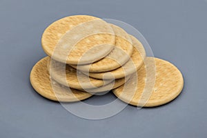 Round biscuits on a gray plate