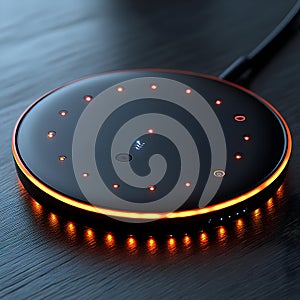 Round Black Device with Orange Lights - 3d Render