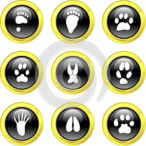 Round Black Glossy Animal Track Icons