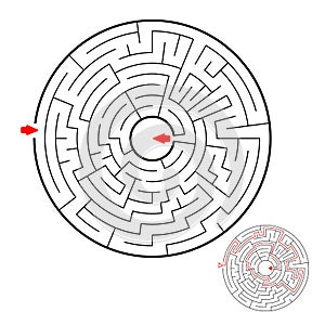 Round black labyrinth on white background. Children maze. Game for kids. Children puzzle. Help find a way out.