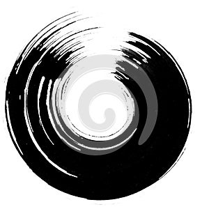 Round black painting brush stroke on white