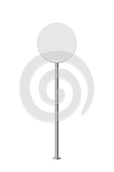 Round blank road sign on metal pole vector illustration. 3d realistic traffic board for highway, isolated empty
