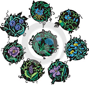Round blue flower designs