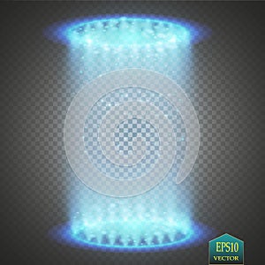 Round blue glow rays night scene with sparks on transparent background. Empty light effect podium. Disco club dance