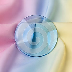 Features a gradient effect with shades of pink blue and yellow