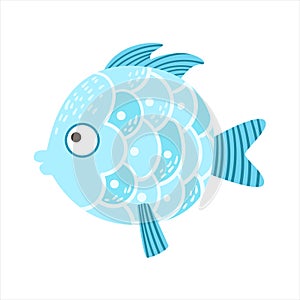 Round Blue Scaled Fantastic Colorful Aquarium Fish, Tropical Reef Aquatic Animal