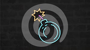 Round Bomb Exploding Neon Sign 2D Animation