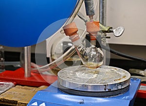 Round bottom flask with distilling solution