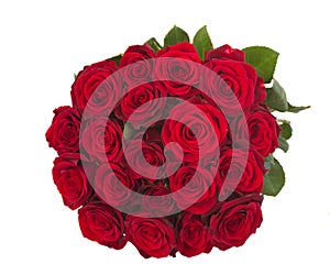 Round bouquet of dark red roses