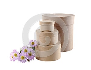 Round boxes of different sizes on a white background