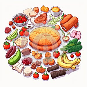 Round Bread And Fruit Plate: Free Vector Illustration In Layered Style