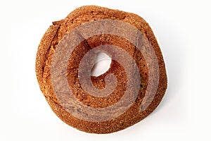 Round bread on a white background. Isolate. Concept. Flat lay.