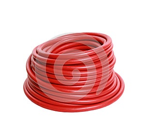 Round of bright red industrial cords on a white background
