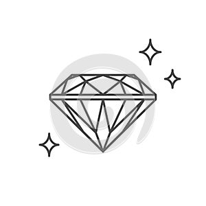 Round brilliant cut diamond side view. Outline icon with editable stroke. Vector illustration