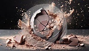 Round brown crashed eyeshadow for make up, explosion of face powder, sample of cosmetic product