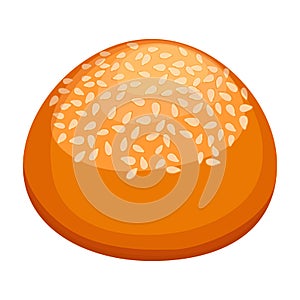 Round bun covered in sesame realistic style illustration