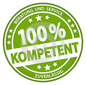 round business button - 100% competence (german