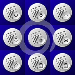 Round business document icon set buttons