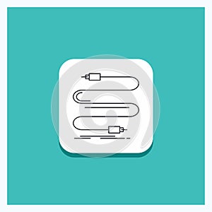 Round Button for audio, cable, cord, sound, wire Line icon Turquoise Background
