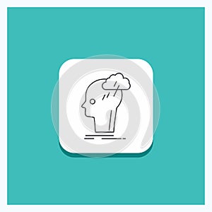 Round Button for Brainstorm, creative, head, idea, thinking Line icon Turquoise Background