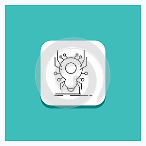 Round Button for Bug, insect, spider, virus, App Line icon Turquoise Background