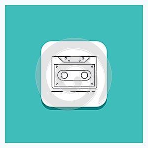 Round Button for Cassette, demo, record, tape, record Line icon Turquoise Background