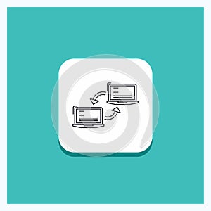 Round Button for Computer, connection, link, network, sync Line icon Turquoise Background