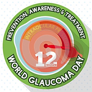 Round Button with Eyeball like Manometer Commemorating World Glaucoma Day, Vector Illustration